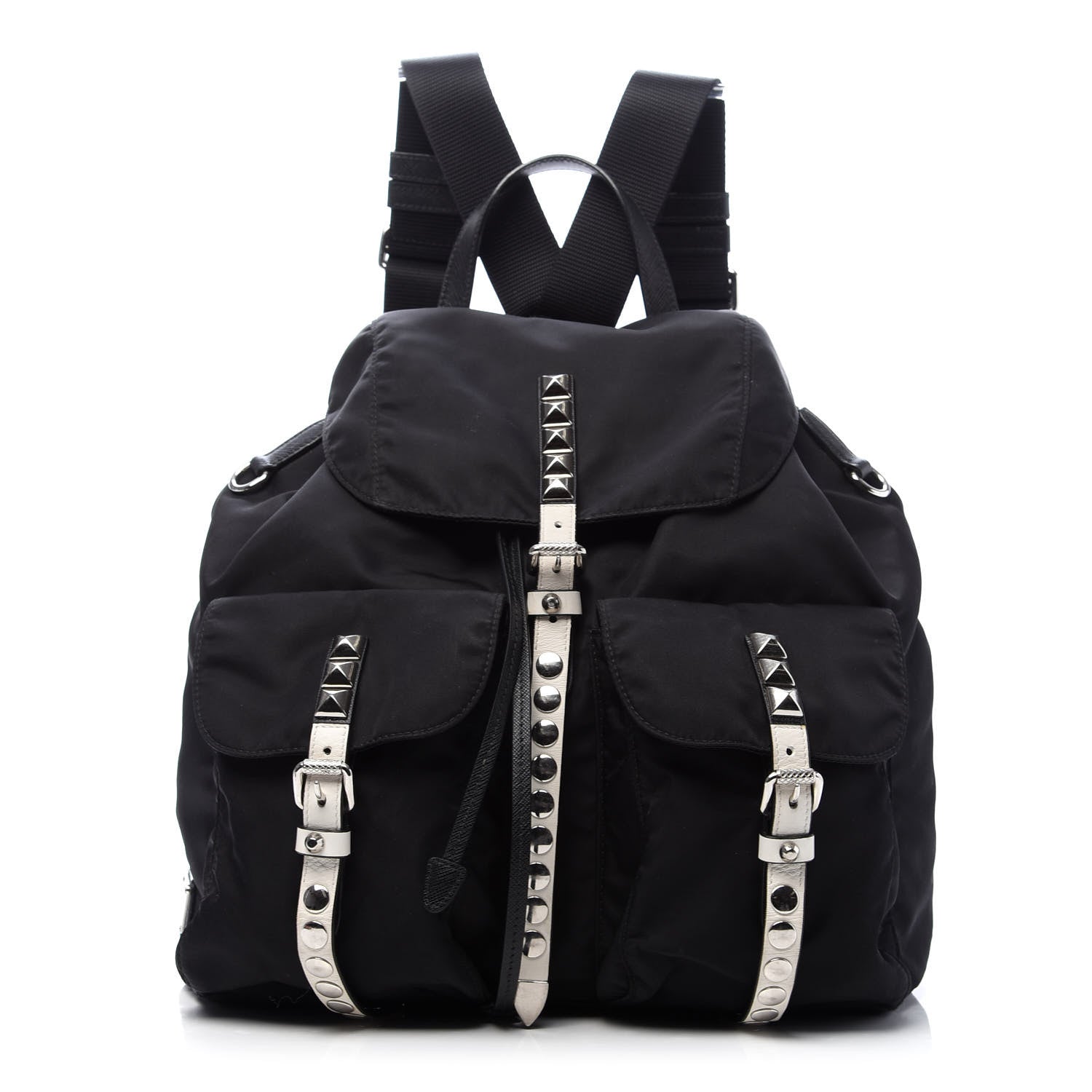 Prada Nylon New Vela Studded Backpack Black White 1 of 9