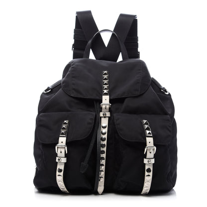 Prada Nylon New Vela Studded Backpack Black White 1 of 9