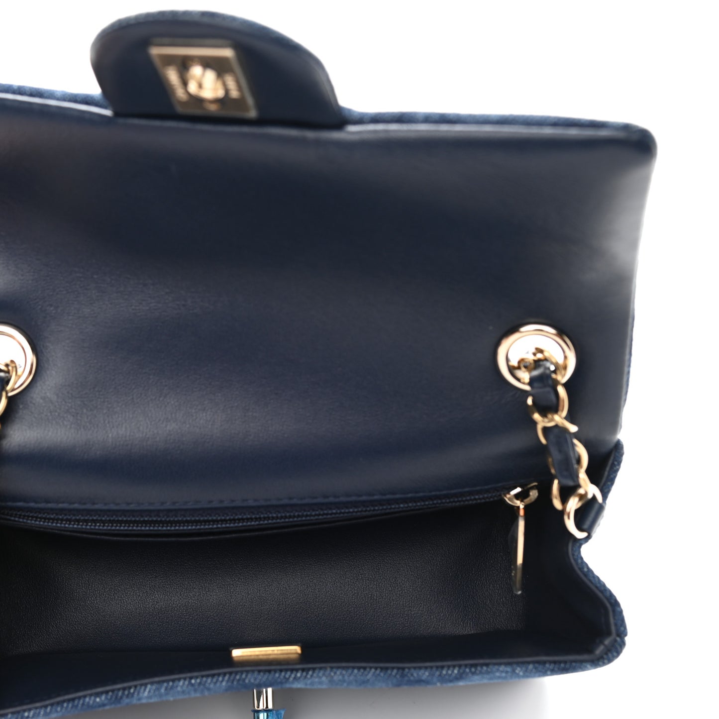 Printed Denim Quilted Mini Rectangular Flap Dark Blue