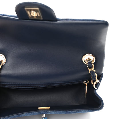 Chanel Printed Denim Quilted Mini Rectangular Flap Dark Blue 5 of 8