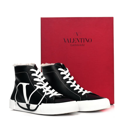 Valentino Garavani Calfskin Shearling VLTN High Top Sneakers 39 Black 10 of 10