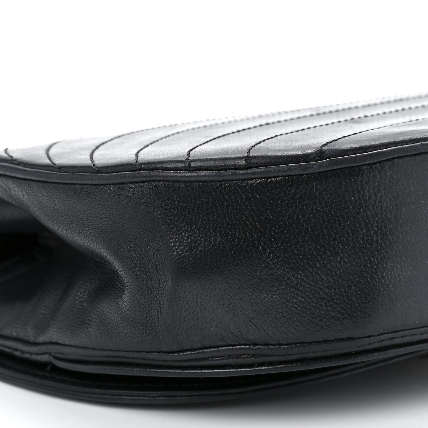 Lambskin Ribbon Stitched Small Single Flap Black