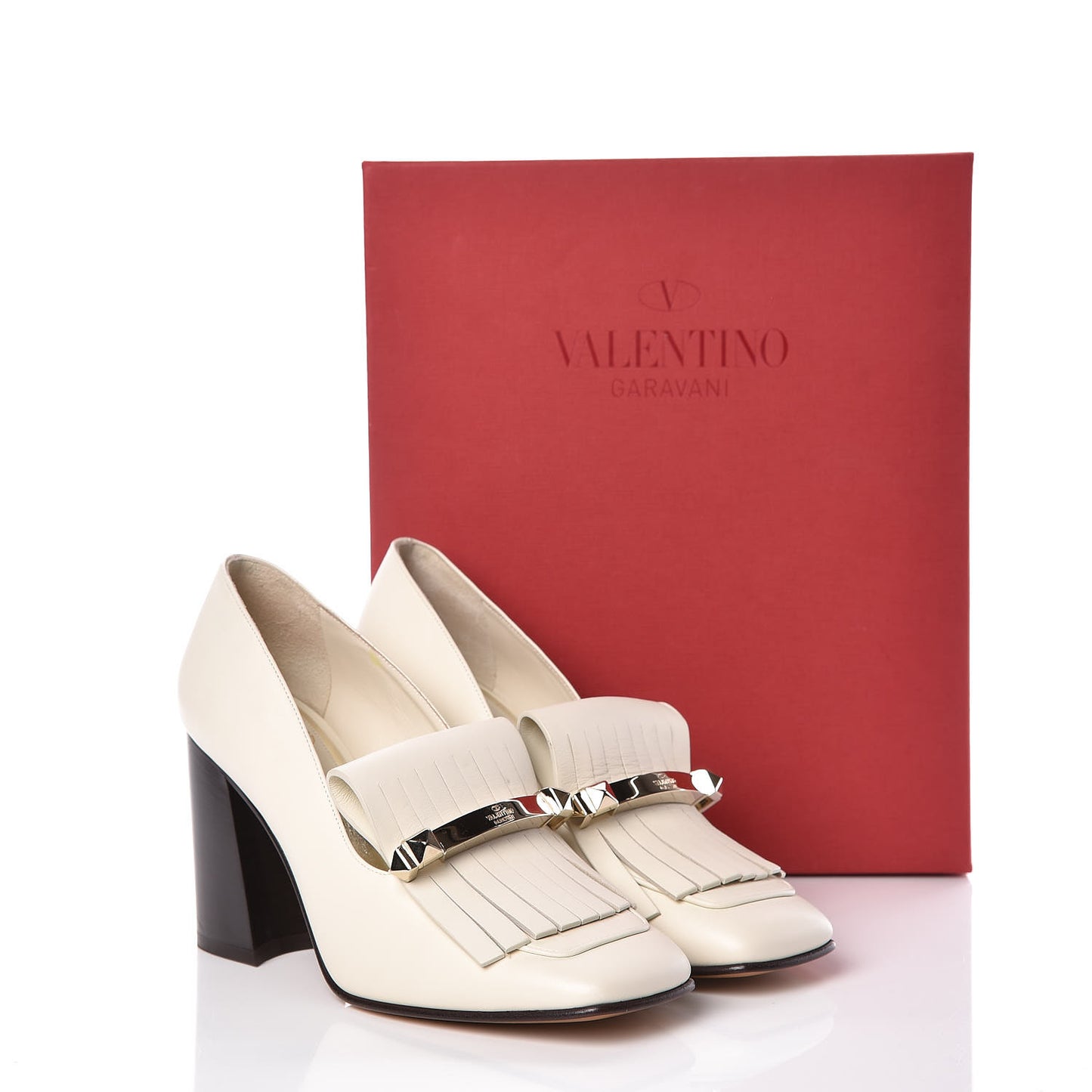 Calfskin Rockstud Uptown Fringe Loafer 90 Pumps 38.5 Light Ivory