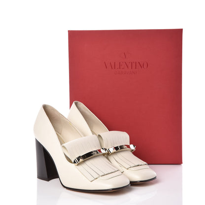 Valentino Garavani Calfskin Rockstud Uptown Fringe Loafer 90 Pumps 38.5 Light Ivory 10 of 10