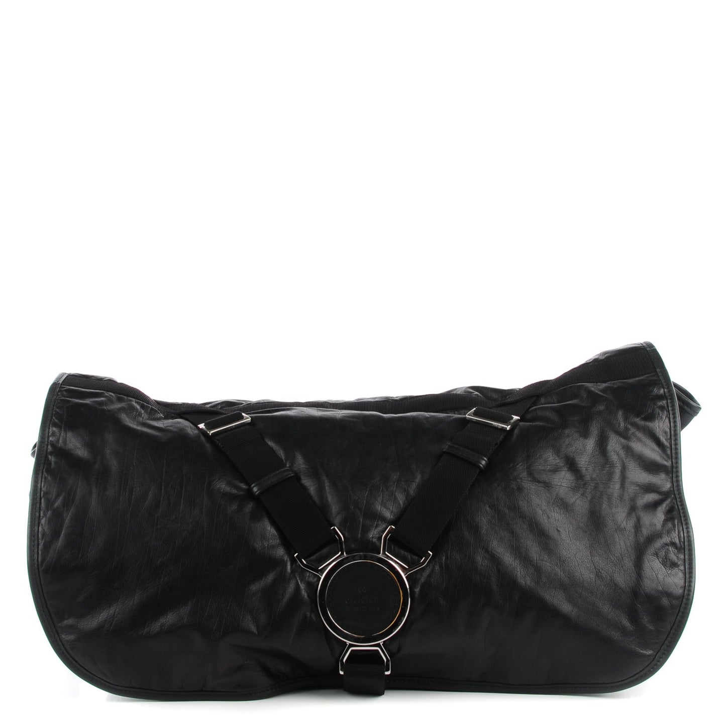 Leather Techno Horsebit Messenger Bag Black
