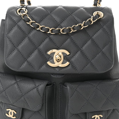 Chanel Shiny Caviar Quilted Medium Duma Pockets Drawstring Backpack Grey 8 of 10