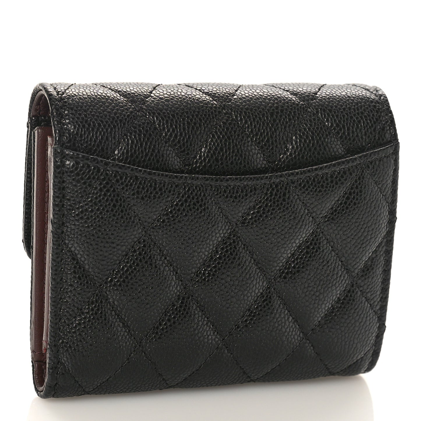 Caviar Quilted Compact Flap Wallet Black