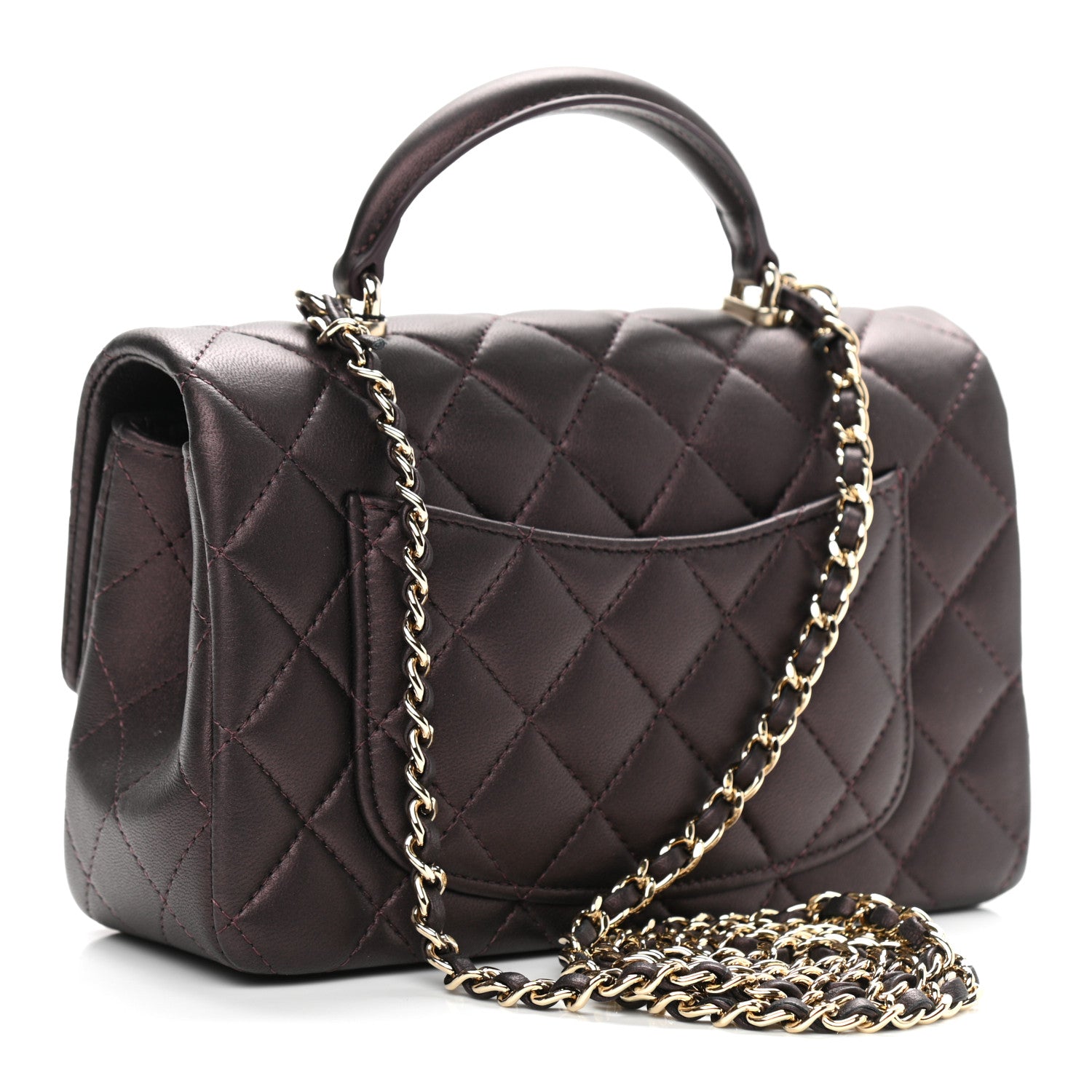 Chanel Iridescent Lambskin Quilted Mini Top Handle Rectangular Flap Burgundy 3 of 10