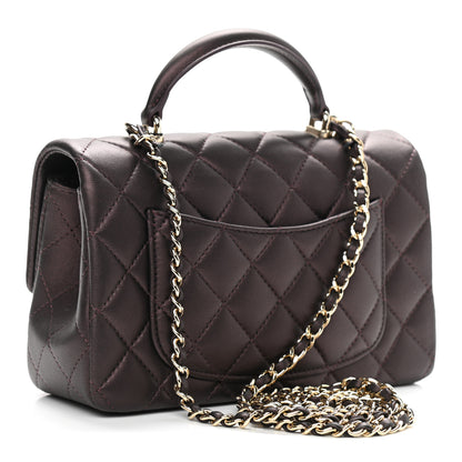 Chanel Iridescent Lambskin Quilted Mini Top Handle Rectangular Flap Burgundy 3 of 10