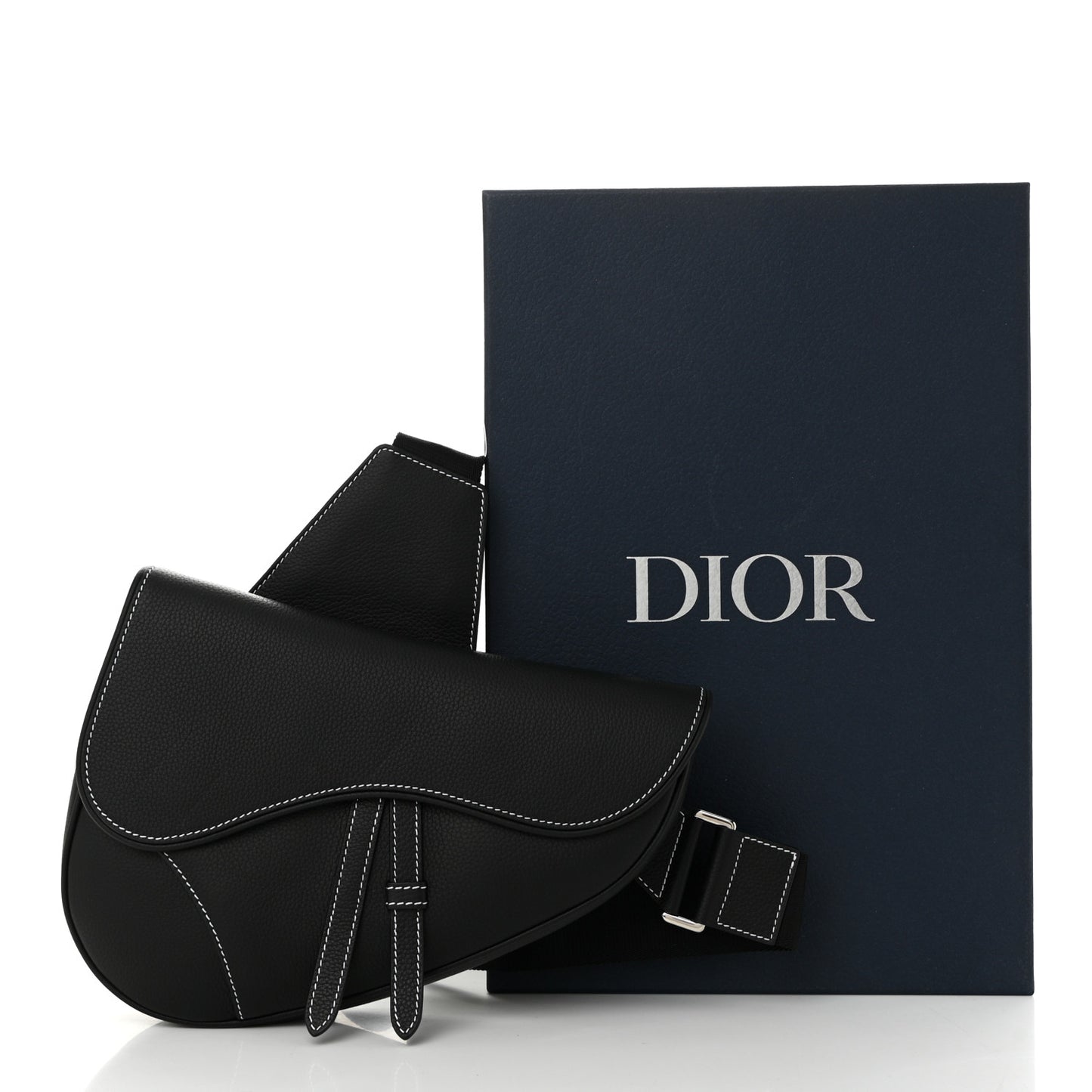 Grained Calfskin Mens Saddle Bag Black