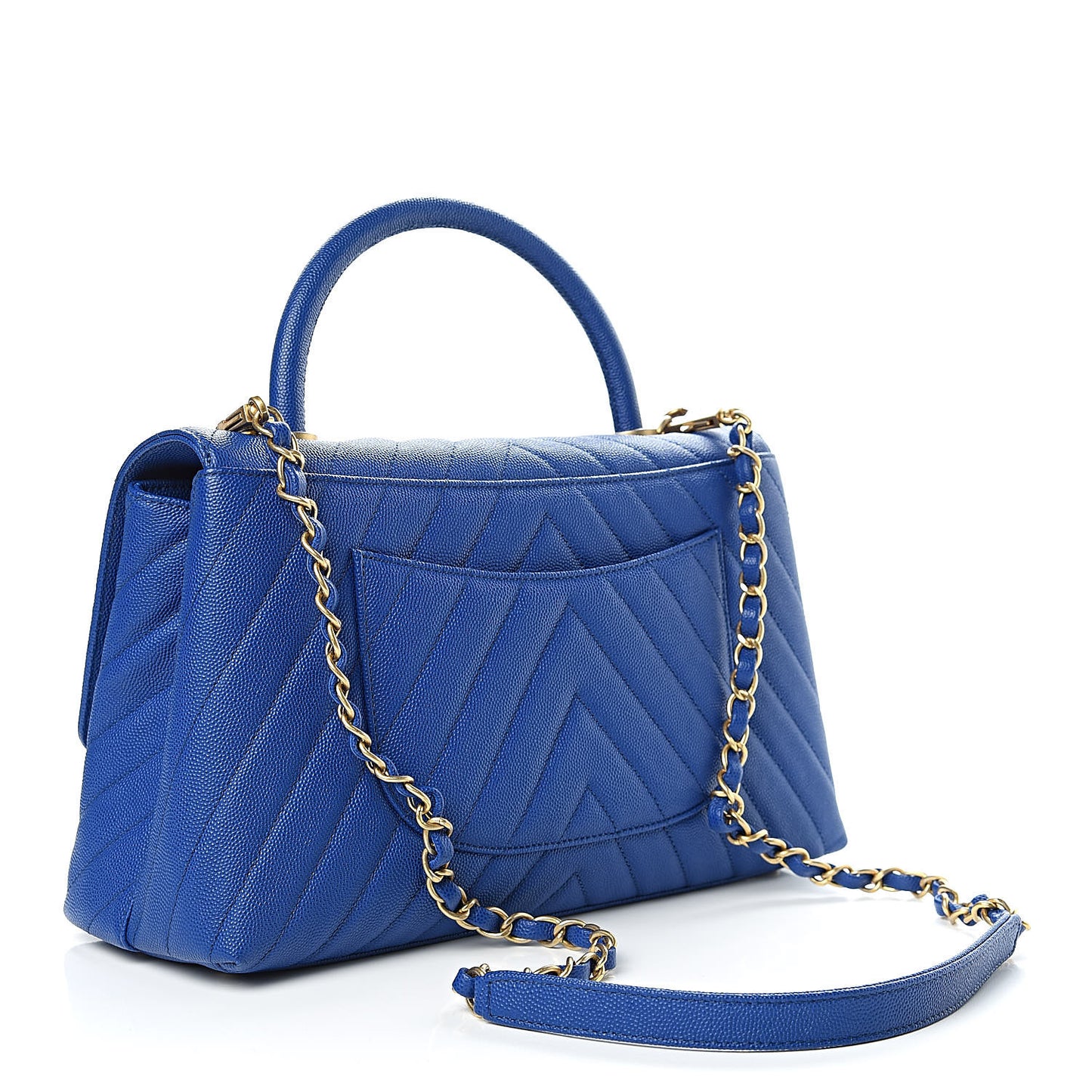 Caviar Chevron Quilted Small Coco Handle Flap Blue