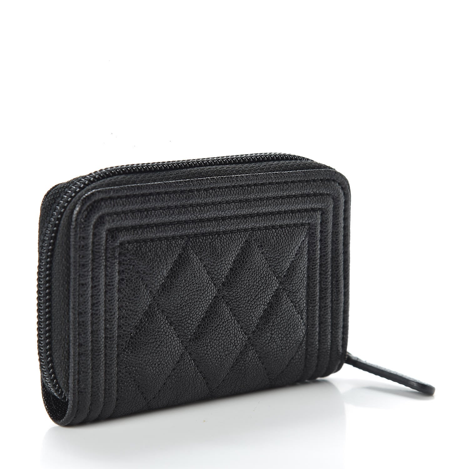 Chanel Caviar Quilted Boy Zip Around Coin Purse Wallet Black 3 of 8