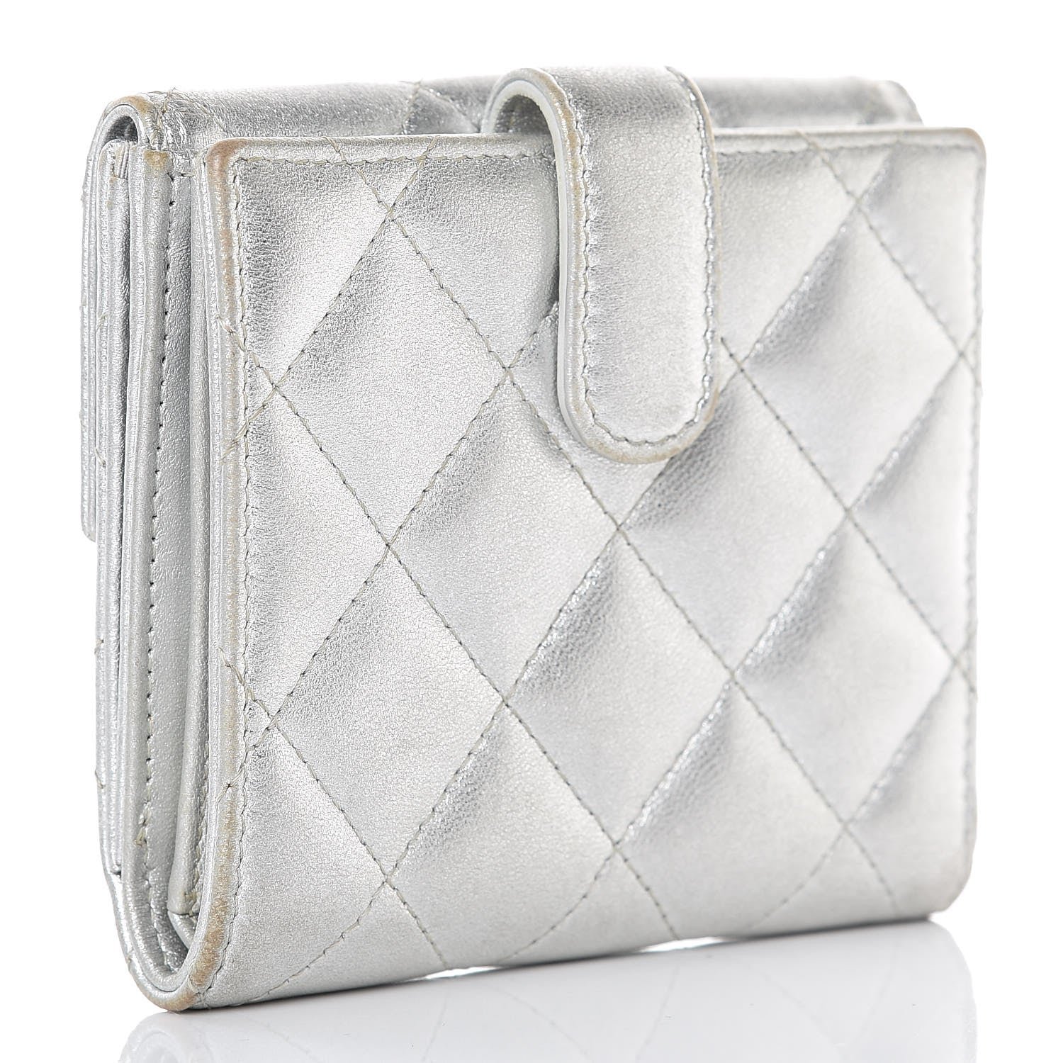 Chanel Metallic Lambskin Quilted Compact French Flap Wallet Silver 3 of 15