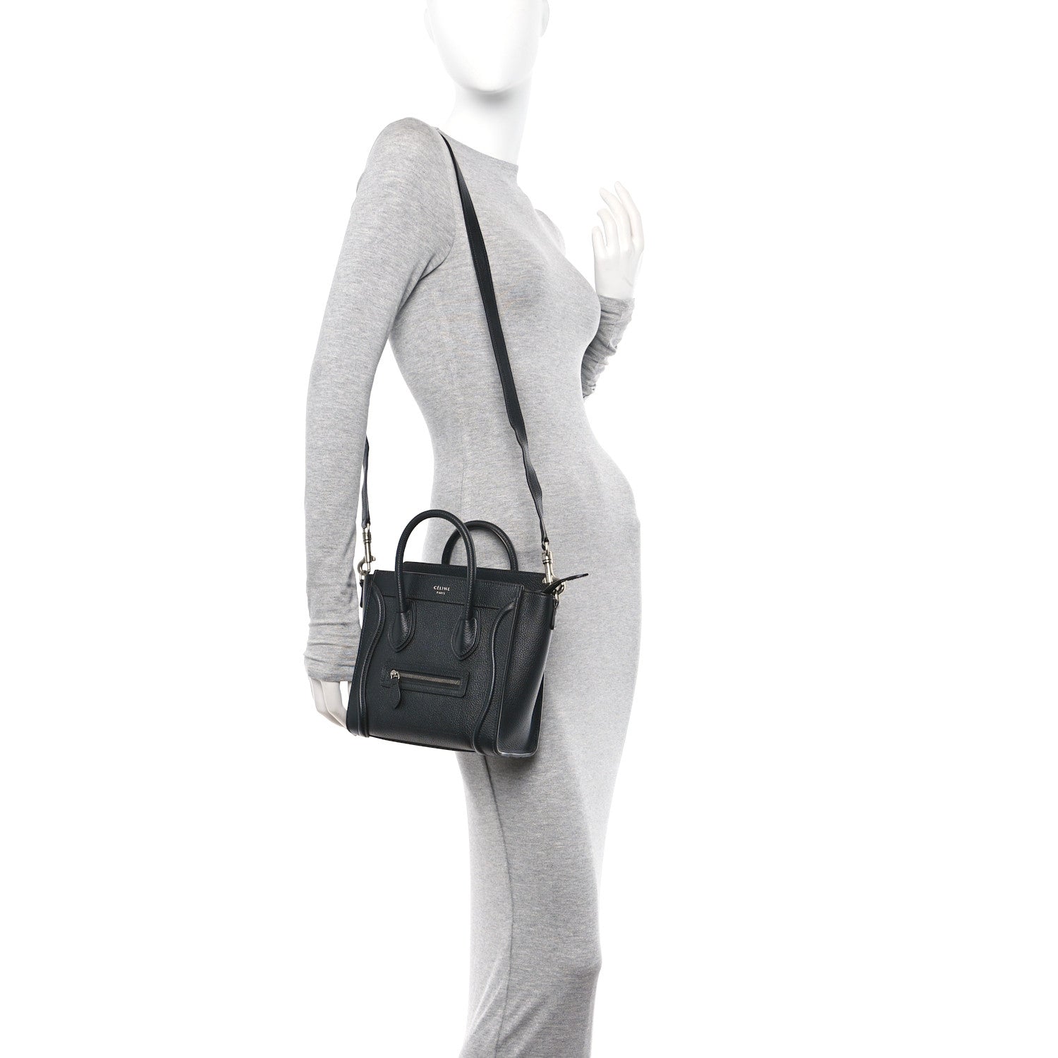 Celine Drummed Calfskin Nano Luggage Black 2 of 10