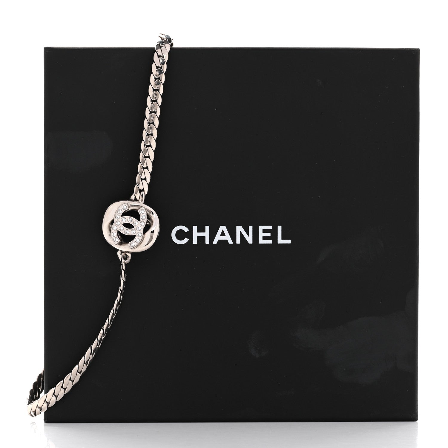 Chanel Metal Crystal CC Choker Necklace Silver 6 of 6