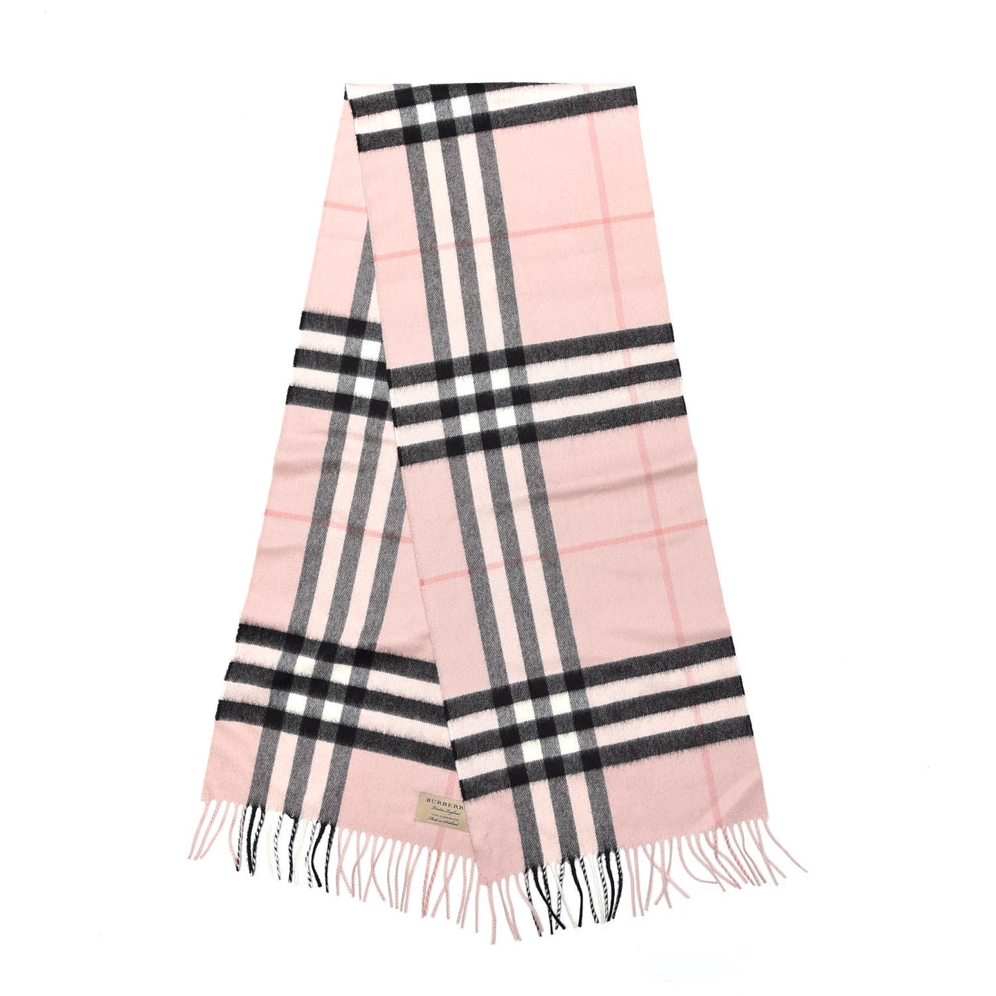 Cashmere Giant Check Icon Stripe Fringe Scarf Ash Rose