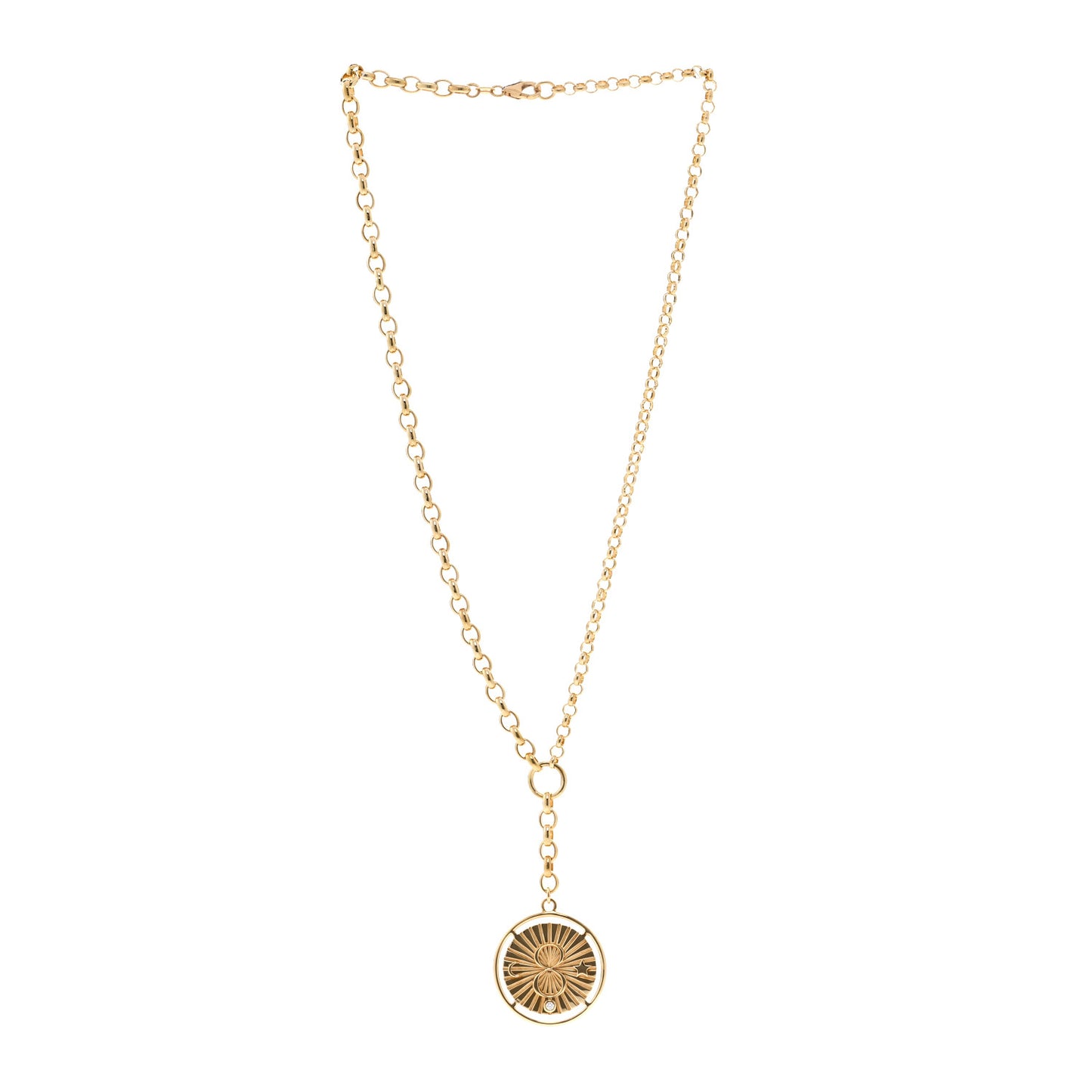 18K Yellow Gold Large Karma Medallion Heavy Mixed Belcher Extension Chain Necklace