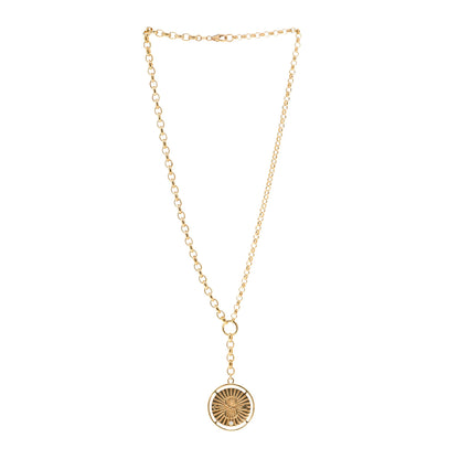 Foundrae 18K Yellow Gold Large Karma Medallion Heavy Mixed Belcher Extension Chain Necklace 3 of 4