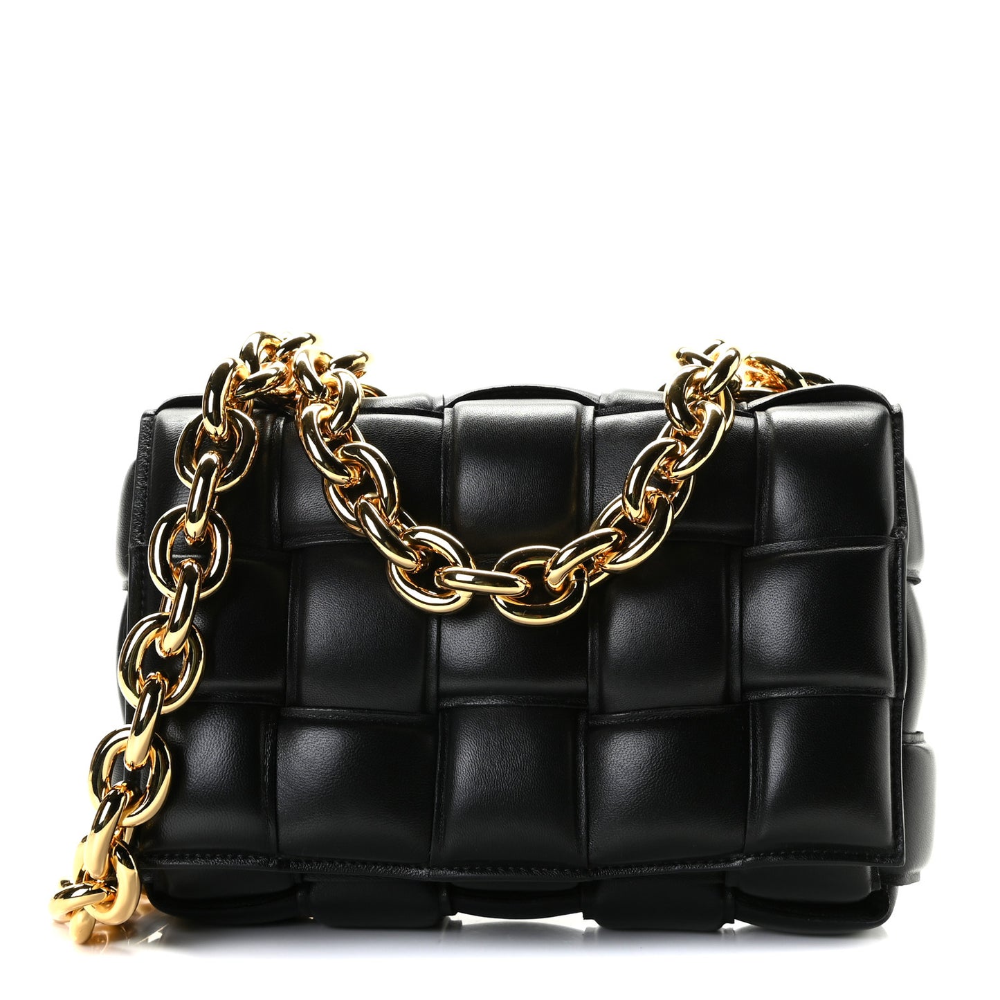 Lambskin Maxi Intreccio Padded Chain Cassette Crossbody Bag Black