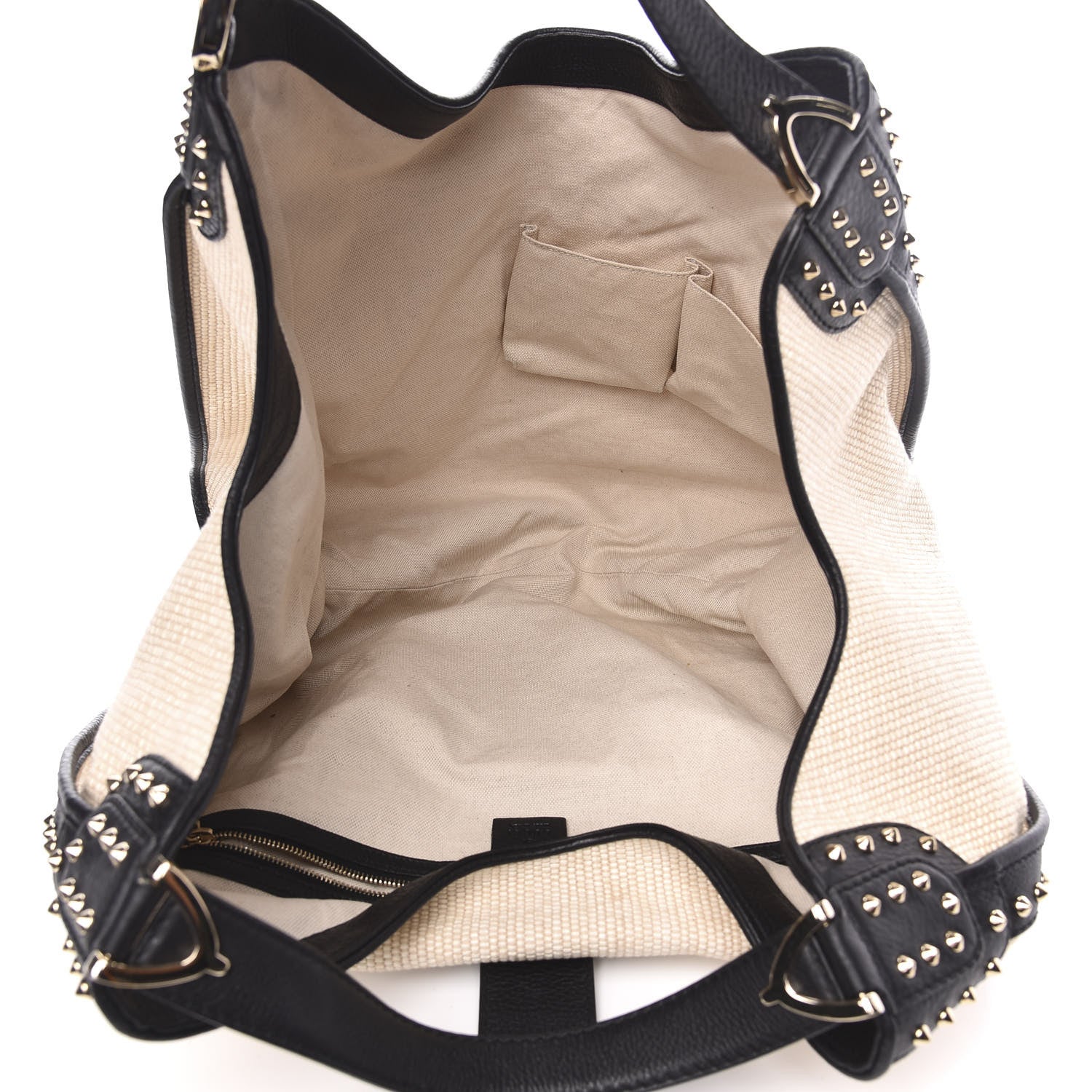 Gucci Canvas Calfskin Studded Large Soft Stirrup Shoulder Bag White Black 5 of 10