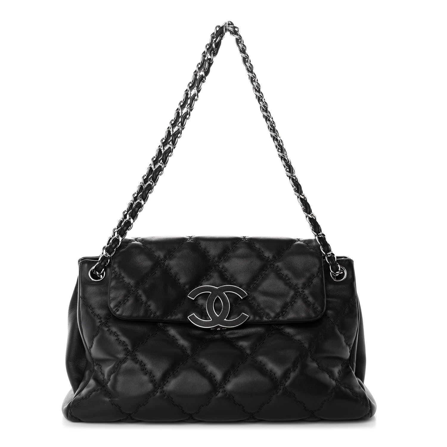 Chanel Calfskin Double Stitch Large Hamptons Flap Bag Black 1 of 10