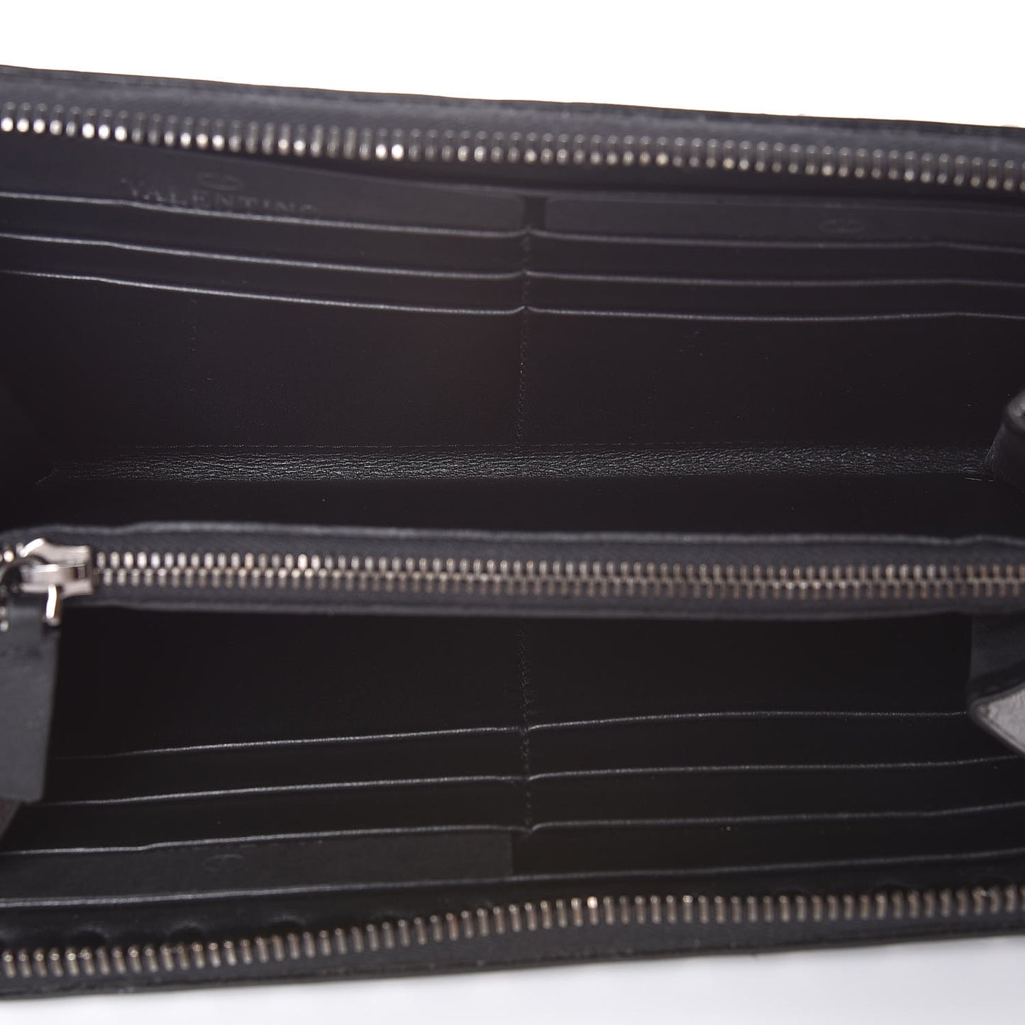 Calfskin Tonal Rockstud Zip Around Wallet Black