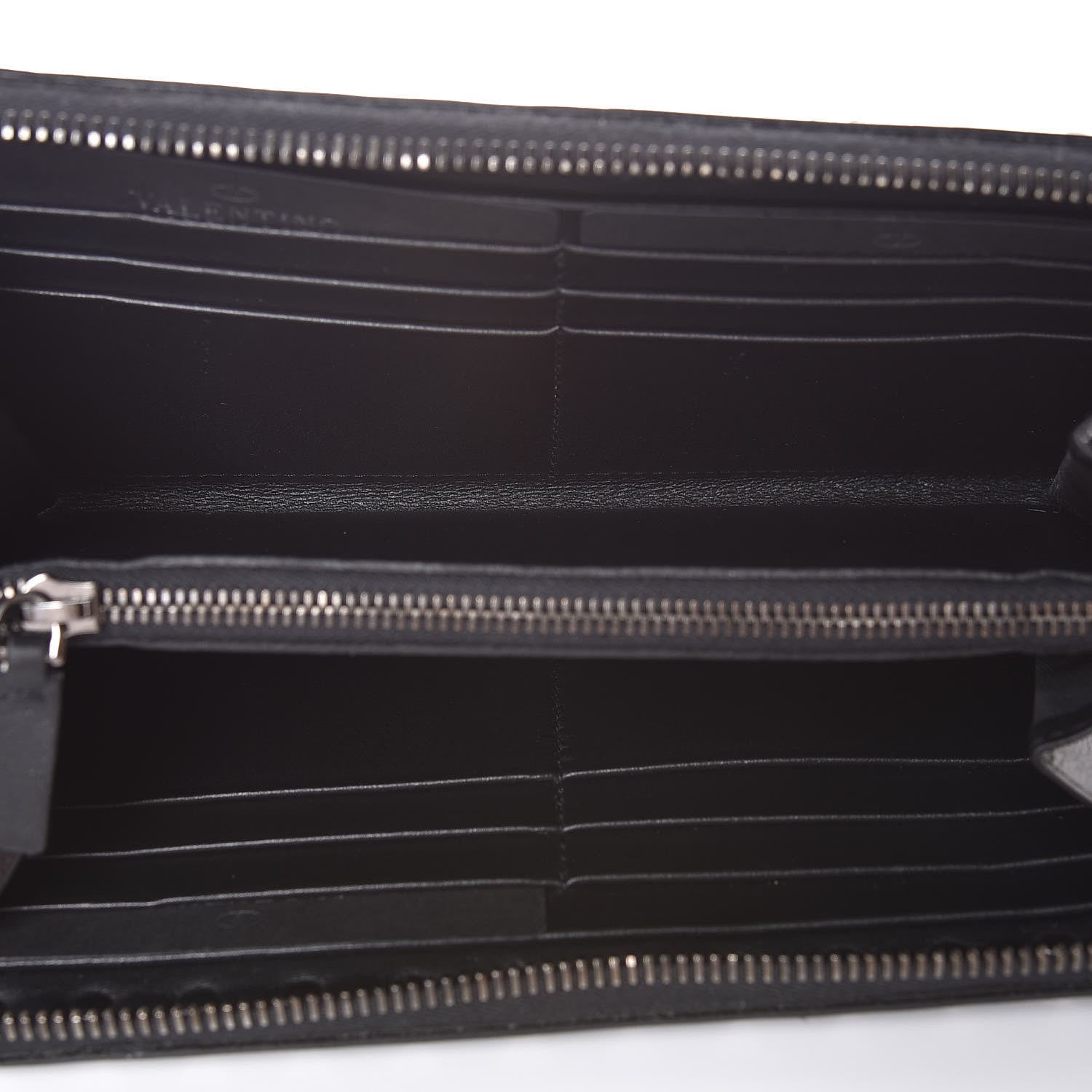 Valentino Garavani Calfskin Tonal Rockstud Zip Around Wallet Black 5 of 9