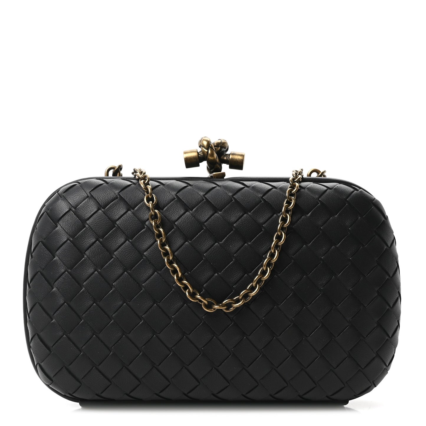 Nappa Intrecciato Chain Knot Clutch Black