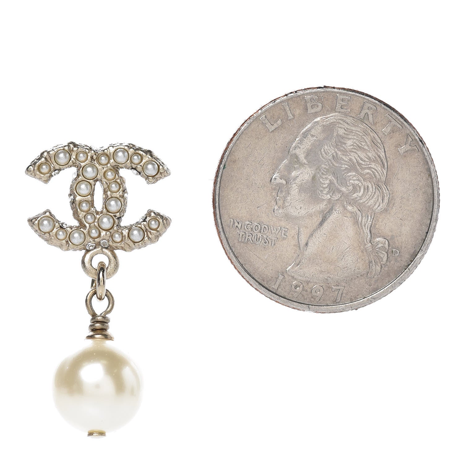 Chanel Pearl Crystal CC Drop Earrings Gold 2 of 5