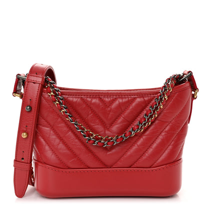 Chanel Aged Calfskin Chevron Quilted Small Gabrielle Hobo Red 1 of 10