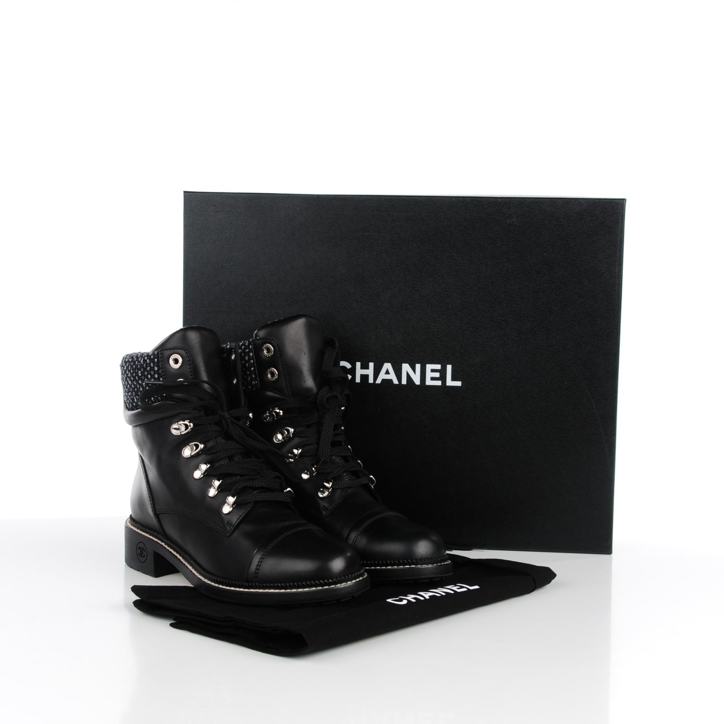 Calfskin Wool Combat Boots 40 Black