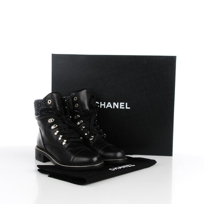 Chanel Calfskin Wool Combat Boots 40 Black 5 of 9