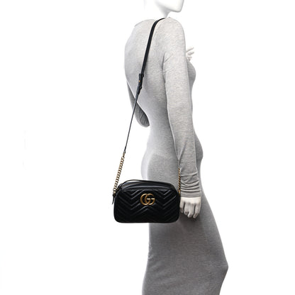 Gucci Calfskin Matelasse Small GG Marmont Chain Shoulder Bag Black 2 of 14