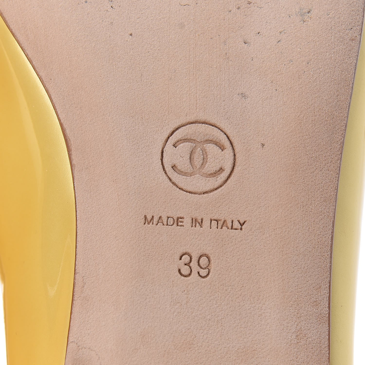 Chanel Calfskin Patent CC Cap Toe Ballerina Flats 39 Yellow 8 of 18