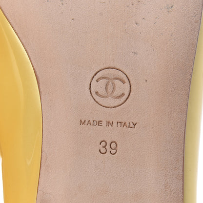 Chanel Calfskin Patent CC Cap Toe Ballerina Flats 39 Yellow 8 of 18