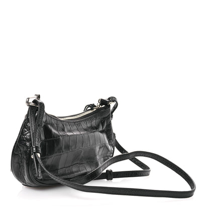 Balenciaga Extra Supple Calfskin Crocodile Embossed Crystal Le Cagole Mini Purse With Chain Black 3 of 10
