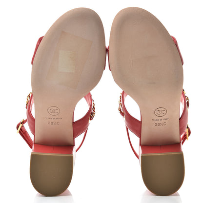 Chanel Lambskin Chain Clover Sandals 38.5 Red 5 of 10