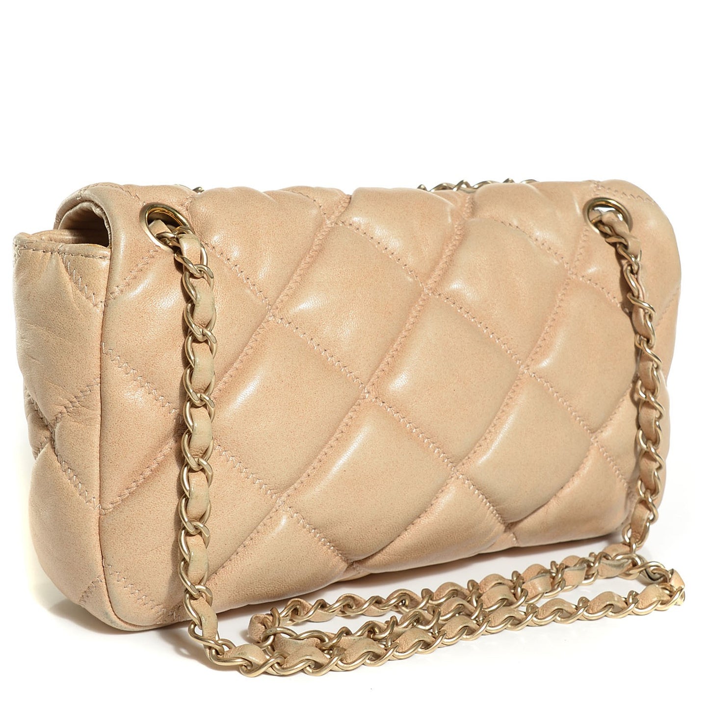 Lambskin Quilted Small Bubble Quilt Flap Bag Dark White