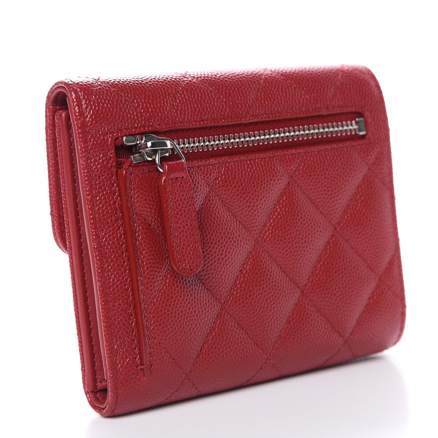 Chanel Caviar Quilted Compact Flap Wallet Dark Red 3 of 9