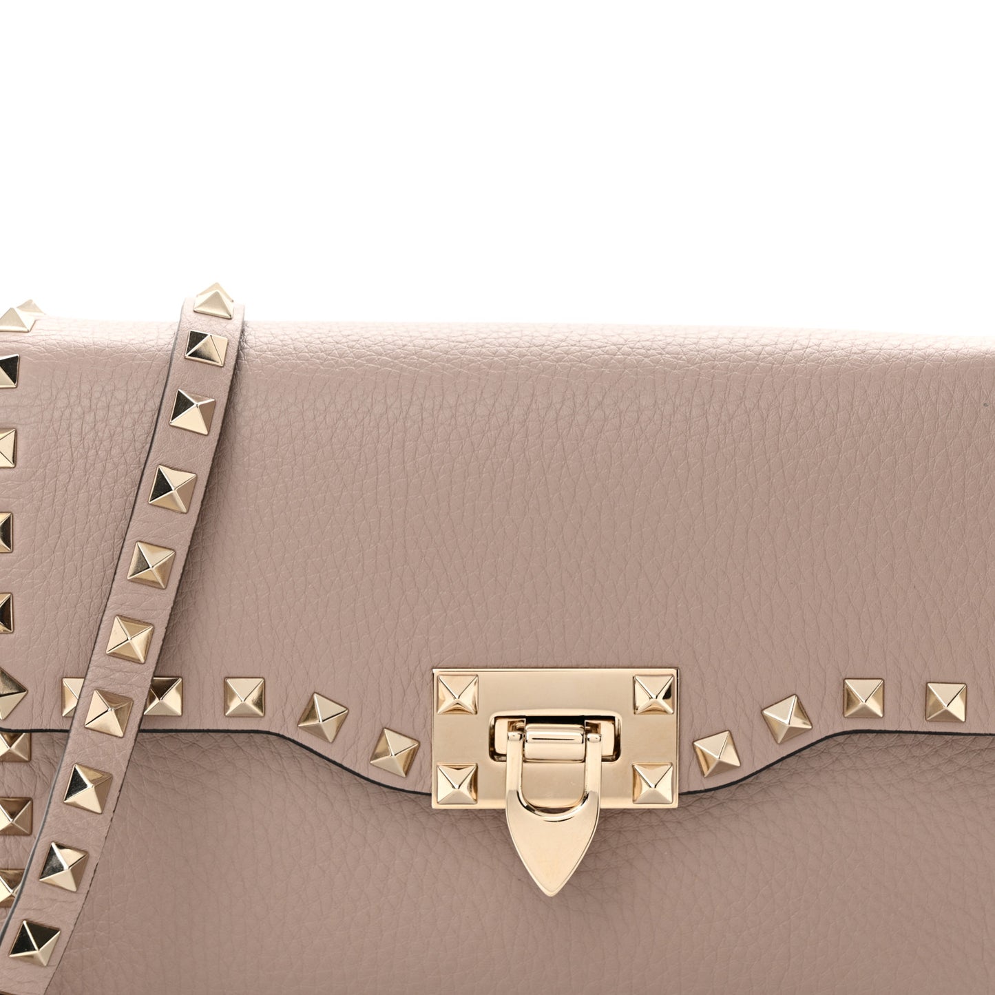 Pebbled Calfskin Medium Rockstud Flip Lock Crossbody Bag Poudre