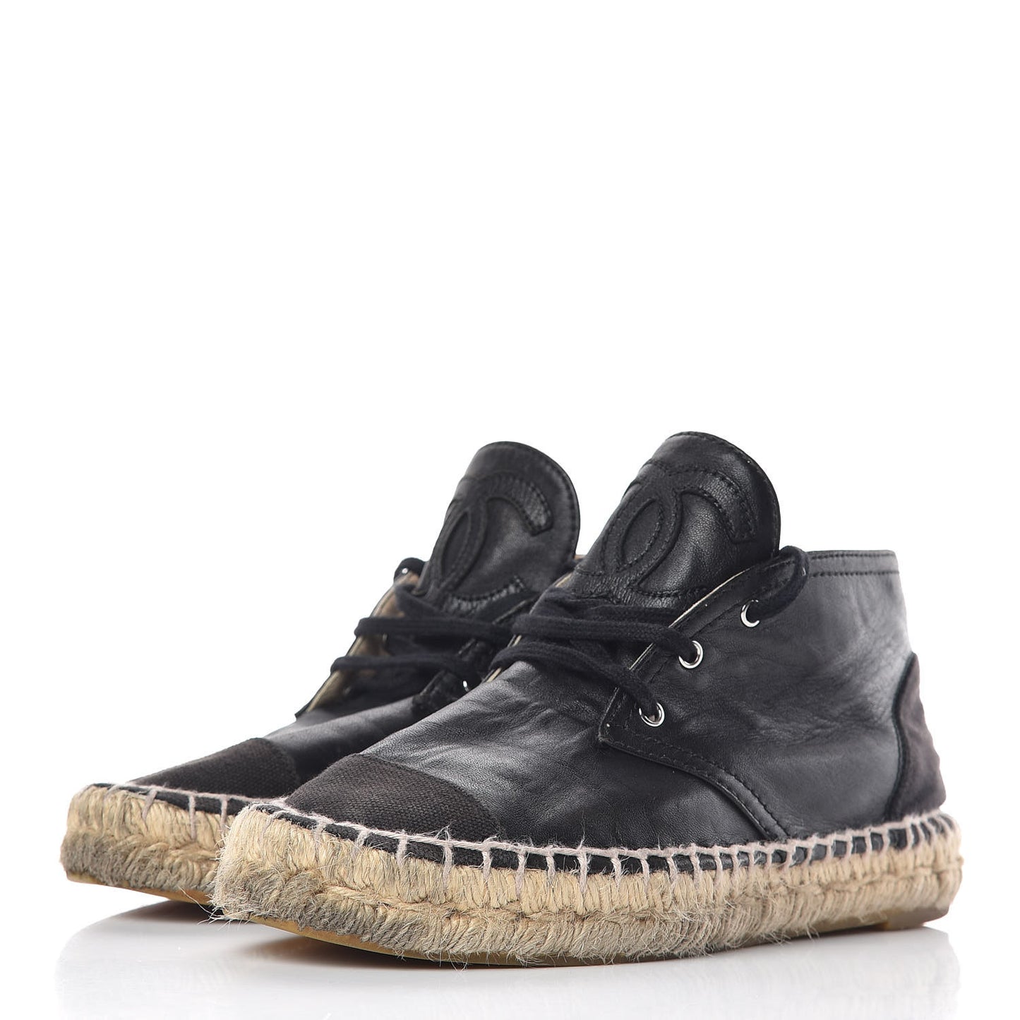Lambskin Canvas Cap Toe Lace Up Espadrilles 35 Black