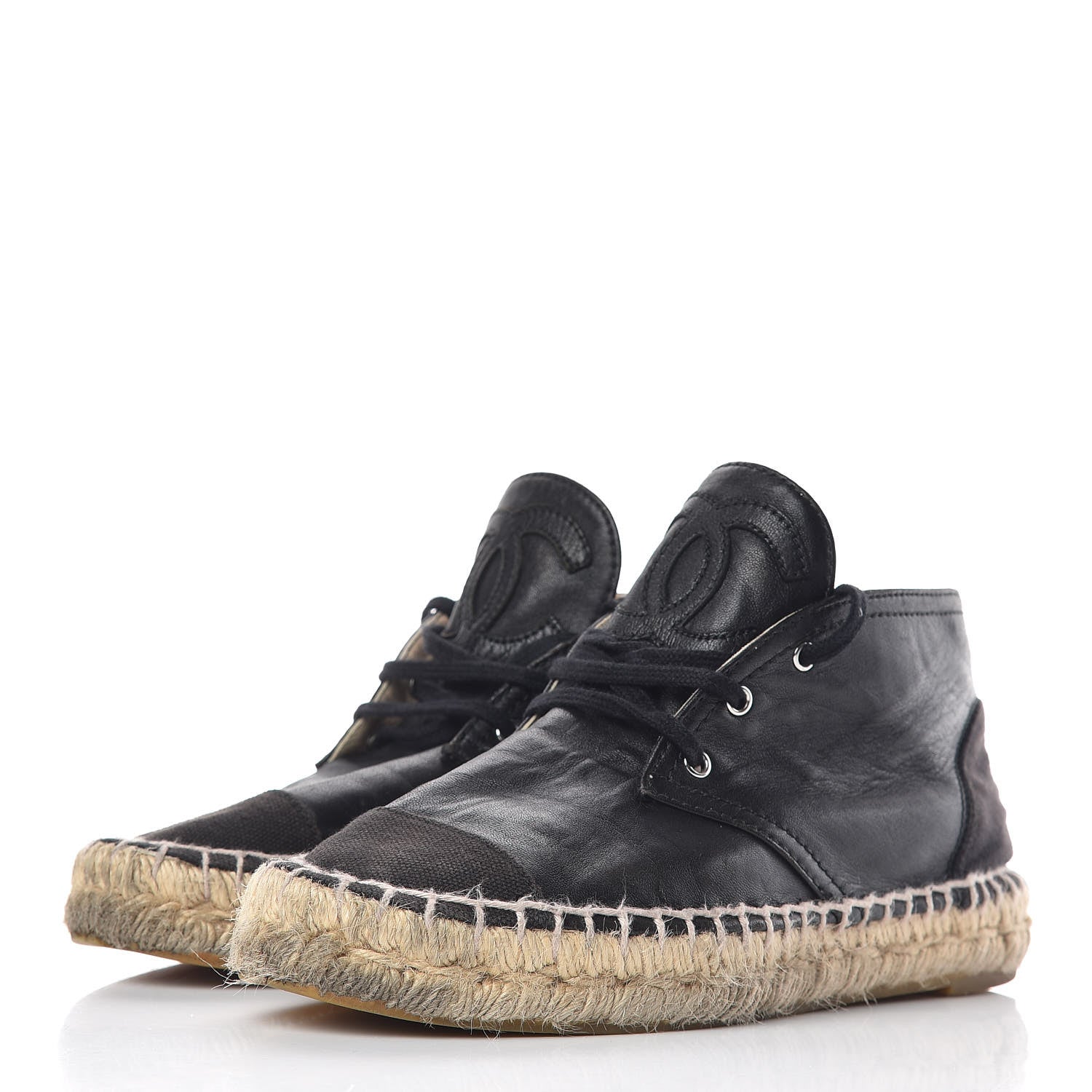 Chanel Lambskin Canvas Cap Toe Lace Up Espadrilles 35 Black 3 of 20
