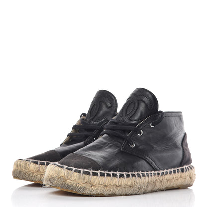 Chanel Lambskin Canvas Cap Toe Lace Up Espadrilles 35 Black 3 of 20