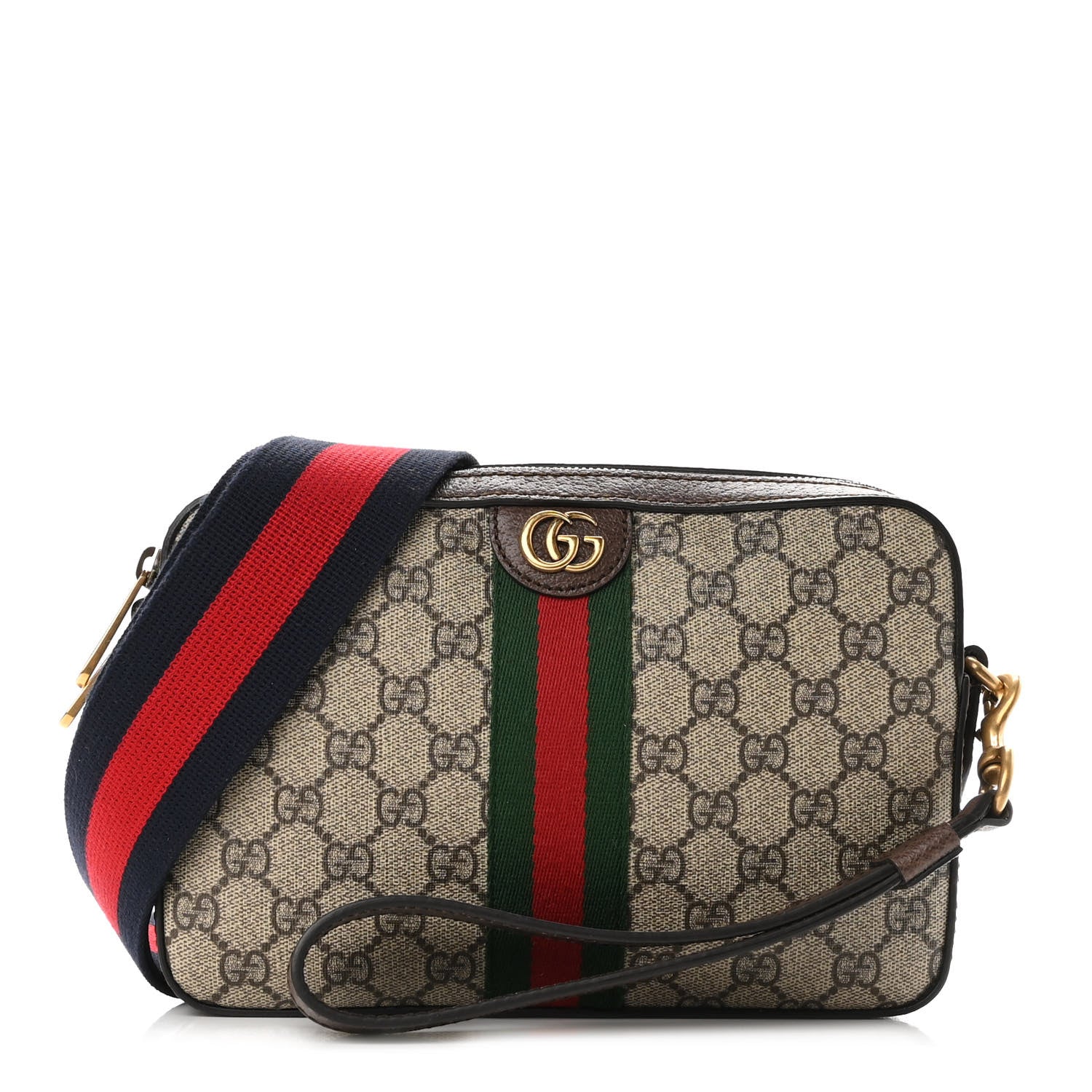 Gucci GG Supreme Monogram Textured Dollar Calfskin Web Ophidia Wristlet Shoulder Bag Beige Ebony New Acero 1 of 10