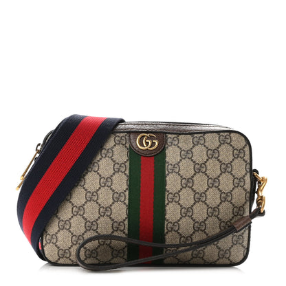 Gucci GG Supreme Monogram Textured Dollar Calfskin Web Ophidia Wristlet Shoulder Bag Beige Ebony New Acero 1 of 10