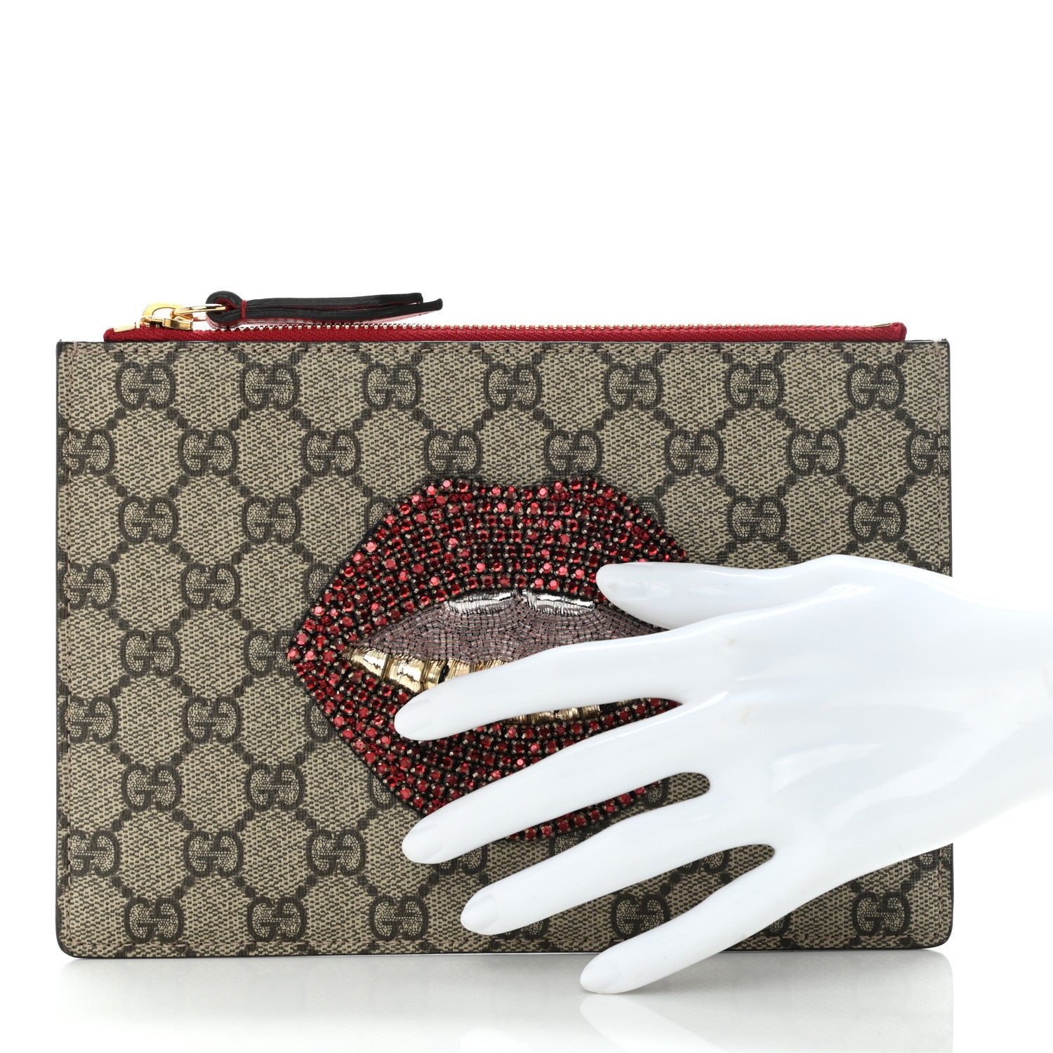 Gucci GG Supreme Monogram Merveilles Lips Zip Pouch Hibiscus Red 2 of 10