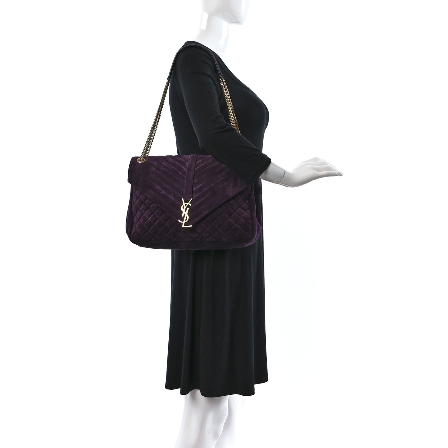 Suede Mixed Matelasse Triquilt Large Monogram Envelope Satchel Purple