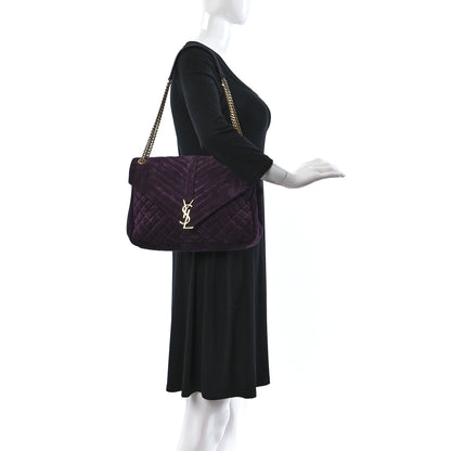 Saint Laurent Suede Mixed Matelasse Triquilt Large Monogram Envelope Satchel Purple 2 of 10