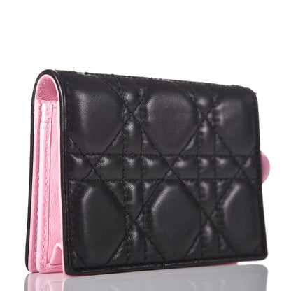 Christian Dior Lambskin Cannage Bi-Color Small Lady Dior Flap Card Holder Black Pink 4 of 8