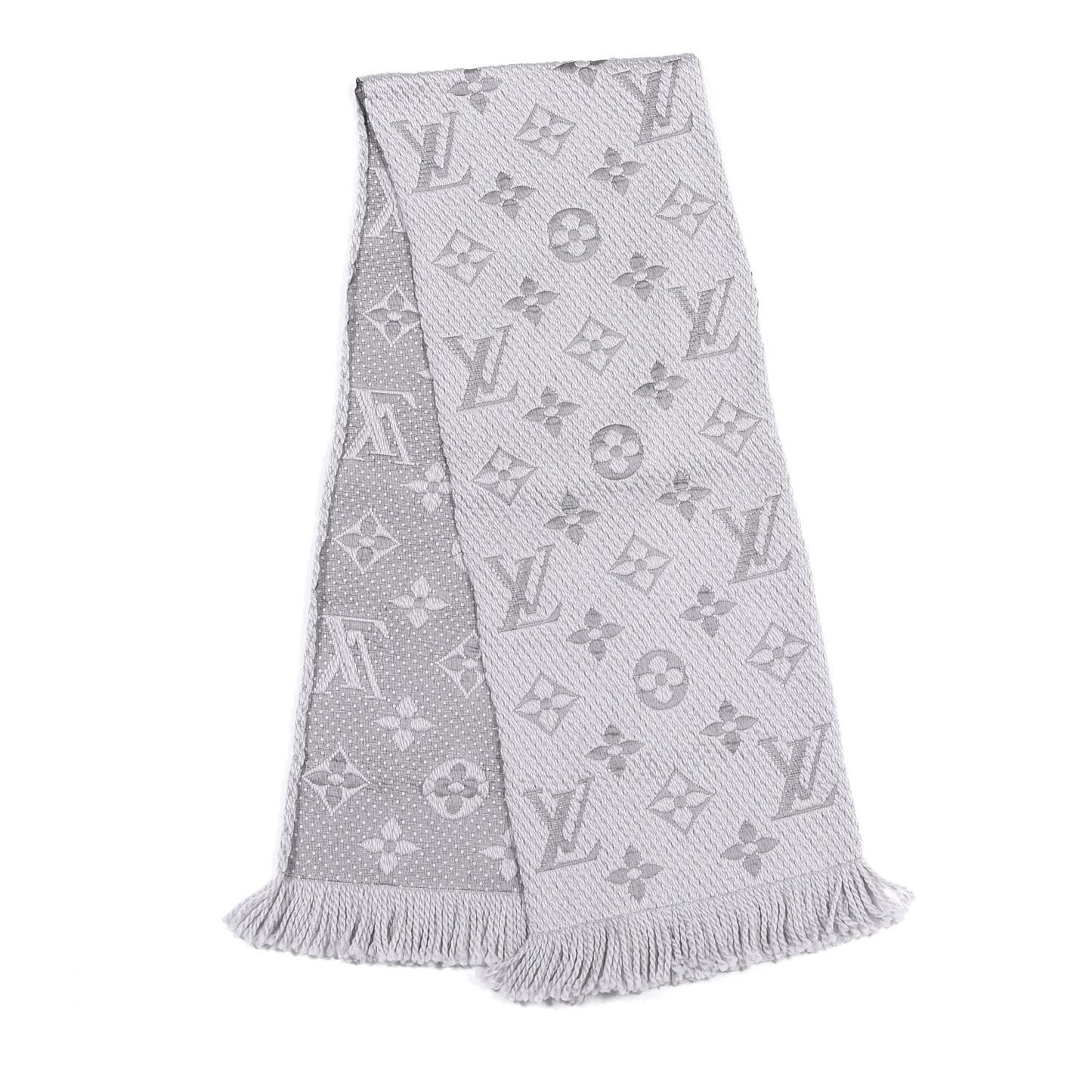 Wool Silk Logomania Scarf Pearl Grey